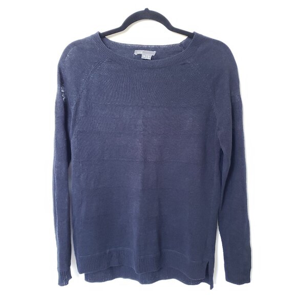 Vince Linen Oversized Long Sleeve Open Knit Mesh Blue Tunic Sweater - Picture 1 of 9